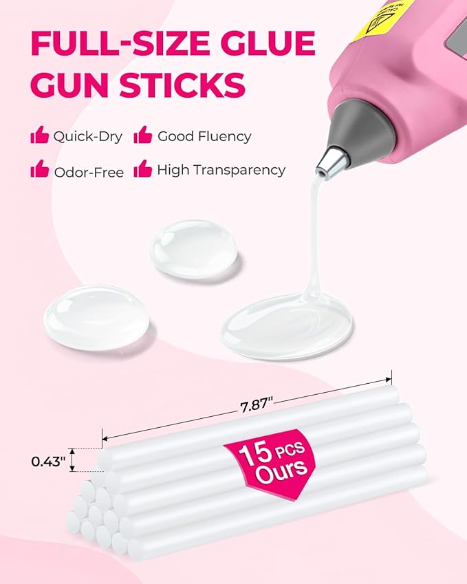 WORKPRO Full Size Cordless Hot Melt Glue Gun - 12V Rechargeable Fast Preheating Glue Gun Kit with 15pcs Full Size Glue Sticks, Auto Power-off Glue Gun for DIY Project, Art, Craft - Pink Ribbon