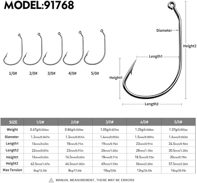 Fishing Hooks for Bass Fishing - 100pcs EWG Offset Worm Hook Texas Rig Hooks for Freshwater Saltwater Size 1/0 2/0 3/0 4/0 5/0 - Soft Lures Worms Plastics Bait Fishing Hook with Tackle Box