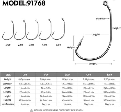 Fishing Hooks for Bass Fishing - 100pcs EWG Offset Worm Hook Texas Rig Hooks for Freshwater Saltwater Size 1/0 2/0 3/0 4/0 5/0 - Soft Lures Worms Plastics Bait Fishing Hook with Tackle Box