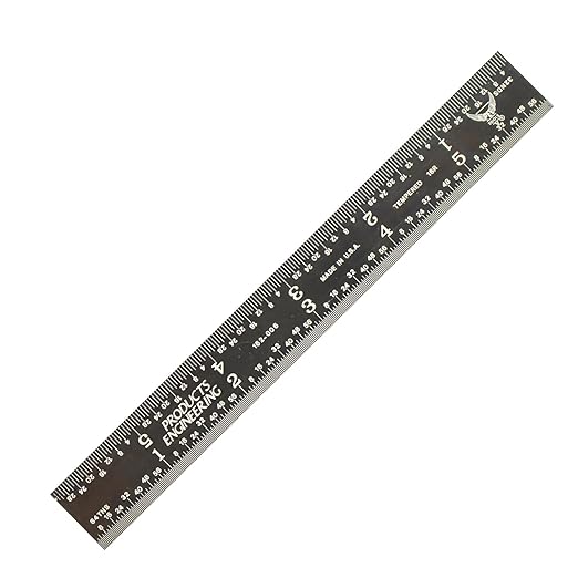 PEC Tools 6" Stainless Steel Ruler, 0.035" Thick X 3/4" Wide, 1/32", 1/64", 1/50", 1/100" High Precision Ruler, High Contrast, Made in USA