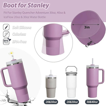 Lilac Silicone Stanley Cup Accessories Set: 6 Pcs Spill Proof Stopper, 2 Pcs Straw Cover Cap, 1 Pcs Silicone Boot for Stanley 40oz & 30oz Tumbler