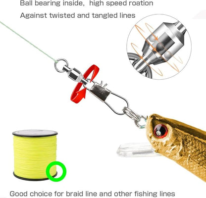 AMYSPORTS Stainless Steel Fishing Swivel Snap Ball Bearing Snap Swivels Fishing High Strength Saltwater Swivels Snaps Interlock Fishing Tackle Swivel Fishing Line Connector