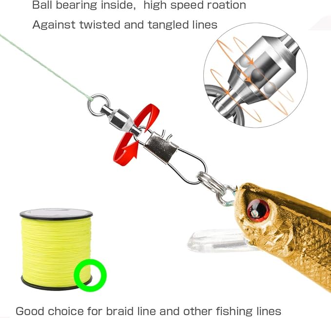 AMYSPORTS Stainless Steel Fishing Swivel Snap Ball Bearing Snap Swivels Fishing High Strength Saltwater Swivels Snaps Interlock Fishing Tackle Swivel Fishing Line Connector