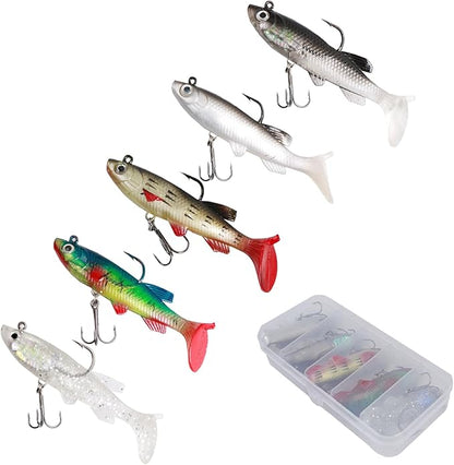 Inmorven Soft Fishing Lures Shad Minnow Swimbaits, Pre-Rigged Jig Head Paddle Tail Swimbaits for Freshwater and Saltwater, Jigs Fishing Bait for Bass Crappie Trout Walleye, Fishing Gifts for Men