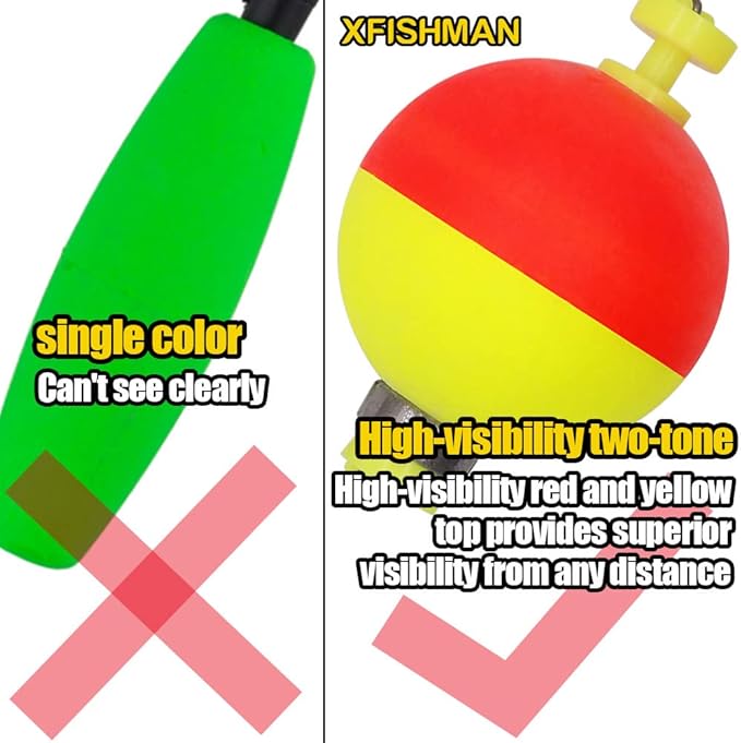 XFISHMAN Weighted-Bobbers-for-Fishing-Floats-Bouy Slip Bobber Fishing Corks Kit Crappie Bluegills Panfish Catfish Hand Made Foam Float 1 Inch 2 in 8-12 Pack