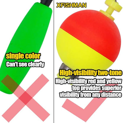 XFISHMAN Weighted-Bobbers-for-Fishing-Floats-Bouy Slip Bobber Fishing Corks Kit Crappie Bluegills Panfish Catfish Hand Made Foam Float 1 Inch 2 in 8-12 Pack