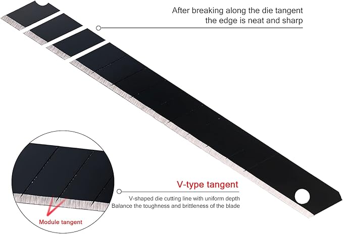 FOSHIO 100PCS 60 Degree Carbon Steel Snap Off Blades 9mm for Box Cutters Utility Knife Universal Art Knife Replacement Black Blades