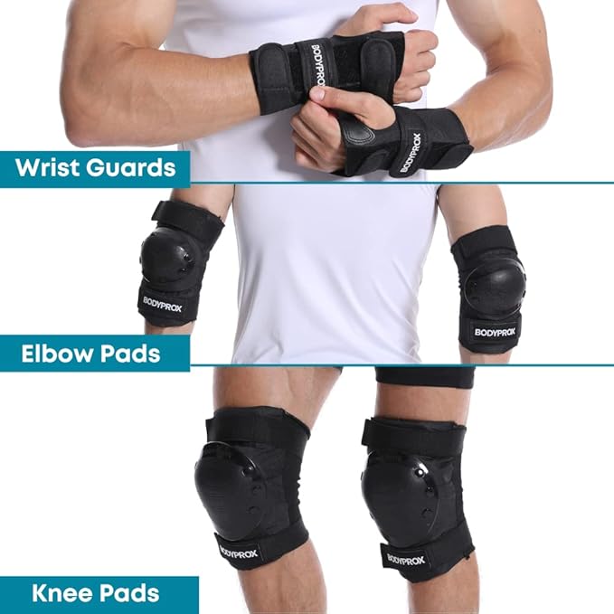 BODYPROX Knee Pads Elbow Pads Wrist Guards Set for Inline Skating, Skateboarding, Roller Derby and BMX Ride.