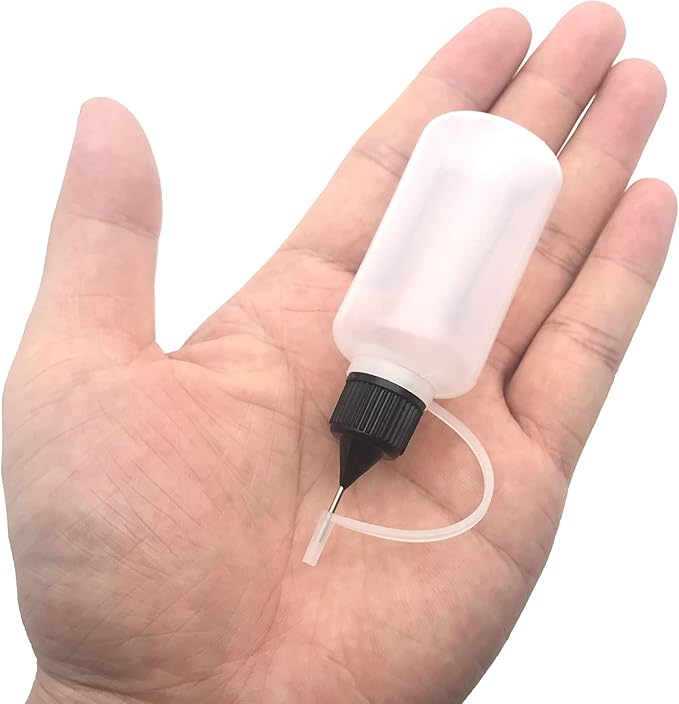 12 Pcs Precision Tip Applicator Bottles, 1 Ounce Translucent Glue Bottles, with 2 Mini Funnel for Paper Quilling DIY Craft, Multicolor Lids