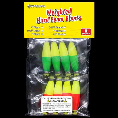XFISHMAN Weighted-Bobbers-for-Fishing-Floats-Bouy Slip Bobber Fishing Corks Kit Crappie Bluegills Panfish Catfish Hand Made Foam Float 1 Inch 2 in 8-12 Pack