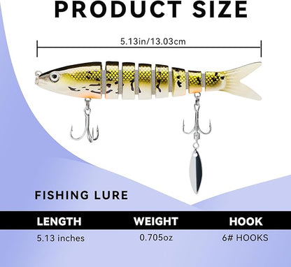 Fishing Lures with Spinner Baits Blades for Topwater, Swimbait for Trout and Bass Slow Sinking, 5pcs Fishing Hard Baits