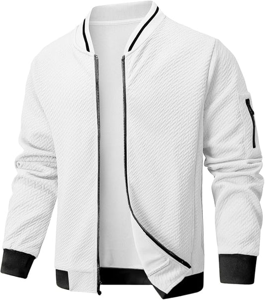 Mens Casual Jacket Loose Fit Lightweight Jacket Varsity Bomber Jacket with Zipper