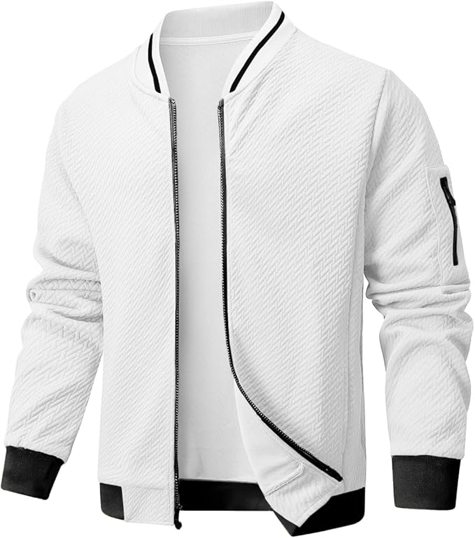 Mens Casual Jacket Loose Fit Lightweight Jacket Varsity Bomber Jacket with Zipper