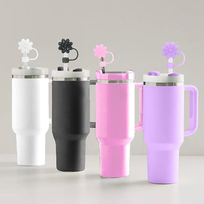 Glitter Silicone Straw Covers Toppers for Stanley Cups 30&40 Oz Tumbler Accessories 6PCS Flower Straw Caps Dust-Proof Reusable Straws Tips Protectors for Stanley Cup 10mm 0.4in Straws