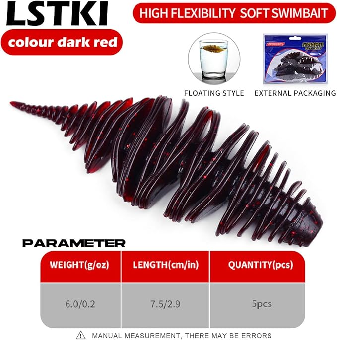 Soft Swimbait Lures, Soft Plastic Fishing Lures Kit, Bass Fishing Lure Swim Baits with 5 Color, Threaded Small Needle Tail for Trout, Crappie, Bass, Redfish, Freshwater, Saltwater