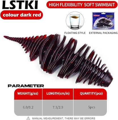 Soft Swimbait Lures, Soft Plastic Fishing Lures Kit, Bass Fishing Lure Swim Baits with 5 Color, Threaded Small Needle Tail for Trout, Crappie, Bass, Redfish, Freshwater, Saltwater