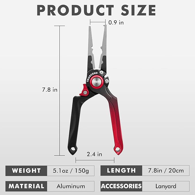 TRUSCEND Lockable Handy Fishing Pliers with Innovative Ergonomical Handle, Corrosion Saltwater Resistant Teflon Coated Fishing Tool, Multi-Function Fishing Gear with Mo-V Cutter, Fishing Gifts for Men