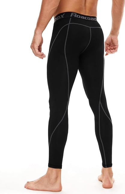 Roadbox 3 Pack Compression Pants Men, Performance Running Workout Sports Leggings, Gym Basketball Athletic Tights Base Layer