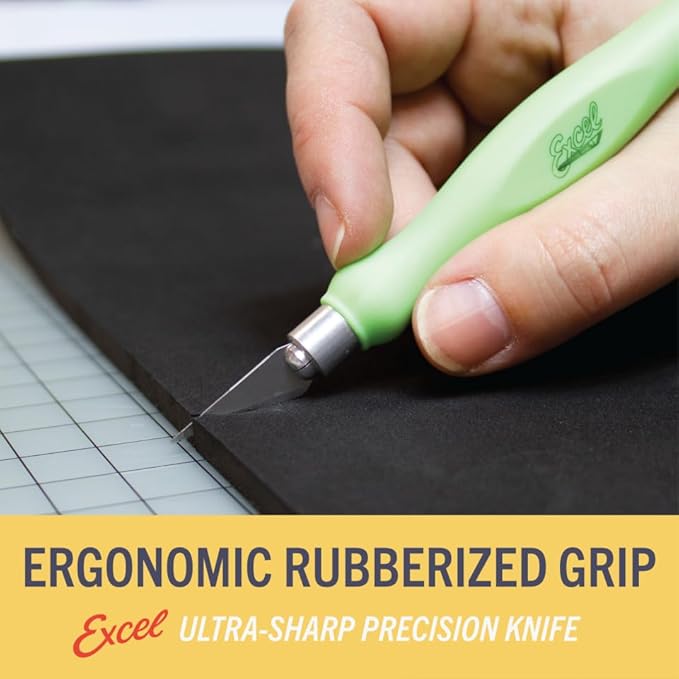 Excel Blades Fit Grip Craft Knife 3-Pack With #11 Ultra-Sharp Carbon Steel Angled Blade – Precision Hobby Knife with Contoured Rubberized Grip for DIY, Art Crafts – Assorted Colors, Made in the USA