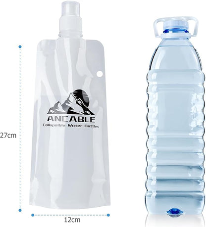 17oz Collapsible Water Bottles, 3-Pack Reusable Travel Foldable Water Bottles for Hiking Camping Running Bike, BPA-Free Water Bottle, White