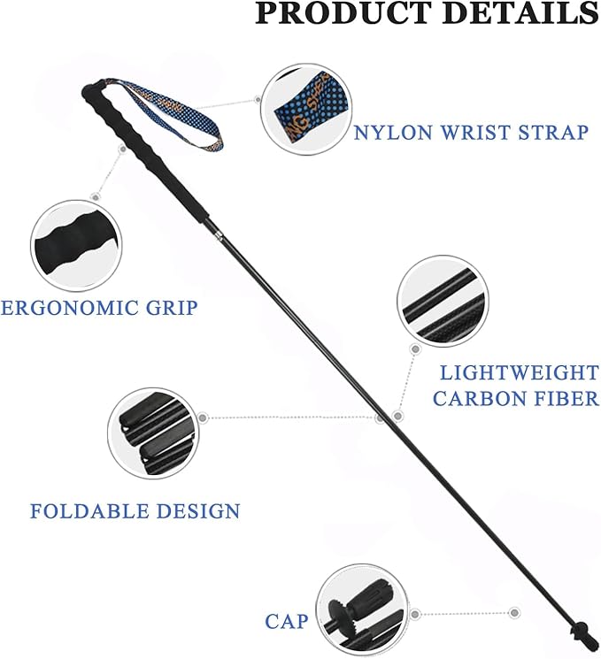 Ultra light hiking poles, collapsible, set of 2, ultra light carbon fibre, hiking poles with moisture absorbing handle, with storage bag, suitable for cross-country, mountaineering and camping