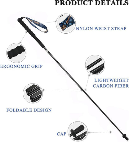 Ultra light hiking poles, collapsible, set of 2, ultra light carbon fibre, hiking poles with moisture absorbing handle, with storage bag, suitable for cross-country, mountaineering and camping