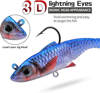 Fishing Soft Plastic Lures - Pre-Rigged Soft Fishing Lures - Great Action Swimbaits with Spinner - Fishing Gear for Bass Trout Walleye, Crappie Fishing Jigs Bait
