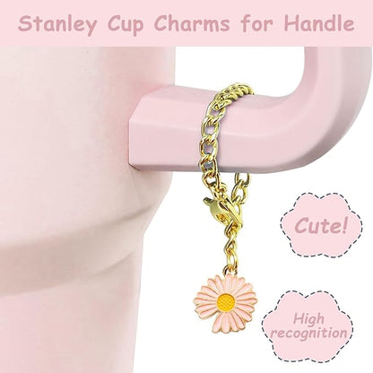Stanley Cup Accessories Set,Including 2 Pcs 0.4in Straw Cover, 1 Silicone Spill-Proof Stopper Set of 3, 1 Cute Flowers Handle Charm, 1 Silicone Boot Fits Stanley 40&30 Oz Tumbler (Pink 2.0)
