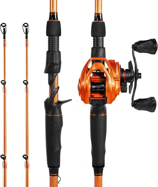 KastKing Lethal Blaze Twin-tip Fishing Rod and Reel Combo, Spinning & Baitcaster Combo, Flame Pattern Design, IM6 Graphite 2Pc Rod with Backup Tip Section, Stainless-Steel Guides, EVA Handle
