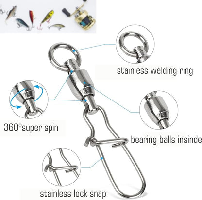 AMYSPORTS Duo Lock Snap Fishing Swivels Stainless Barrel Swivels Fishing Lure Snap Swivels Ball Bearing Swivels Fishing Tackle for Saltwater Fishing Freshwater Fishing
