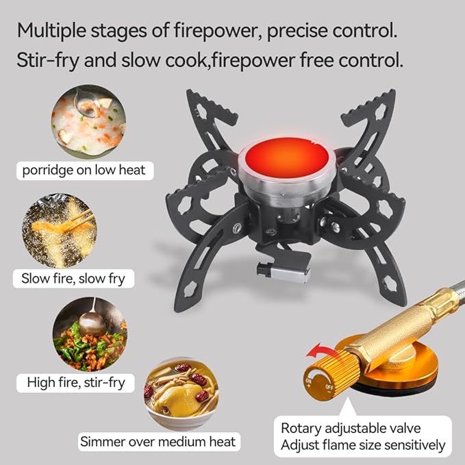 REDSUN FD1 Portable Infrared Backpacking Stove with Foldable 4-Leg Support, Windproof Butane Camping Burner for Hiking, Outdoor Survival Gear and Man's Gift