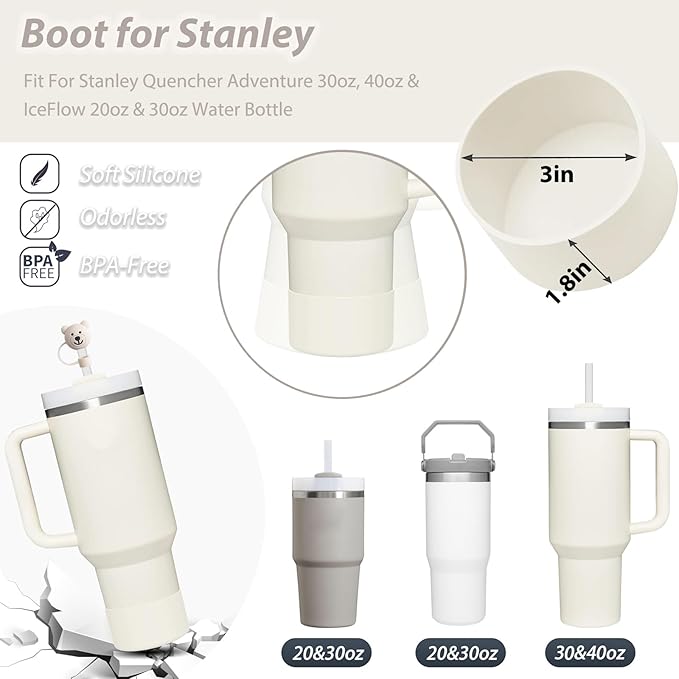 Stanley Cup Accessories Set Including 6 Pcs Silicone Spill Proof Stopper, 2 Pcs Straw Cover Cap for 9-10 mm Straws, 1 Pcs Silicone Boot for Stanley Cup Stanley 40oz & 30oz Tumbler (CREAM)