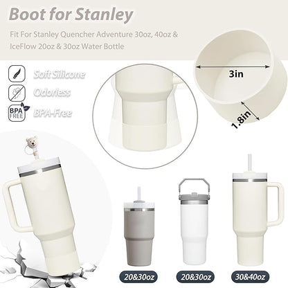 Stanley Cup Accessories Set Including 6 Pcs Silicone Spill Proof Stopper, 2 Pcs Straw Cover Cap for 9-10 mm Straws, 1 Pcs Silicone Boot for Stanley Cup Stanley 40oz & 30oz Tumbler (CREAM)