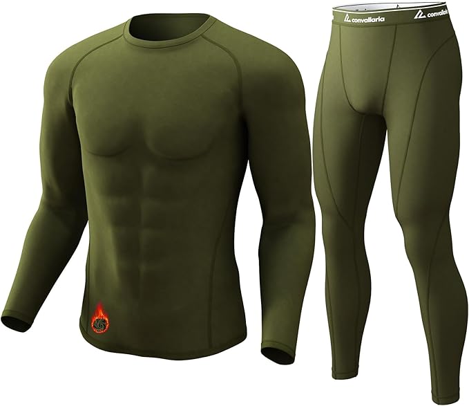CL convallaria Thermal Underwear for Men Long Johns Fleece Lined Hunting Gear Set Base Layer for Cold Weather XS-4XL