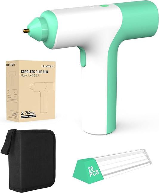 LUXTER Cordless Hot Glue Gun Kit 15s Fast Preheating Anti-drip Nozzle Auto Shut-Off Hot Melt Glue Gun with 2.6Ah Battery and 20 Hot Glue Sticks Craft Gun for DIY, Home Repairs, Kids' School Projects