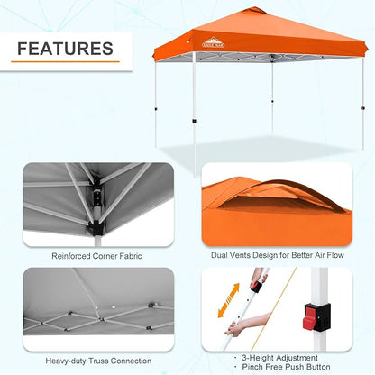 EAGLE PEAK Pop Up Canopy Tent with Wheeled Carry Bag, 8 Stakes, 4 Ropes, 4 Weight Bags, Easy Set Up Tent Canopy, 12x12 ft, 144sqft of Shade, Orange