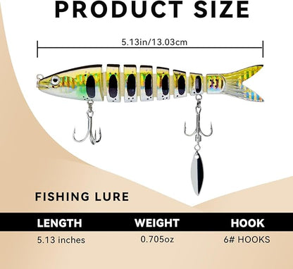 Fishing Lures with Spinner Baits Blades for Topwater, Swimbait for Trout and Bass Slow Sinking, 5pcs Fishing Hard Baits