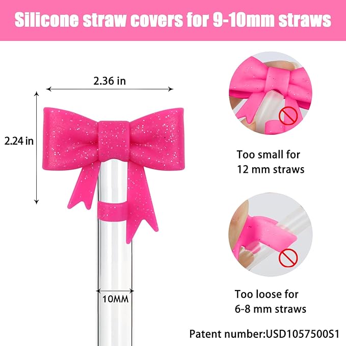 6Pcs Silicone Straw Toppers Covers for Stanley Cups 40/30oz 10mm(0.4in) Purple Dust-Proof Bow Straw Covers Toppers Dark Orange Suitbale for Stanley Cup Accessories Reusable Straws Caps