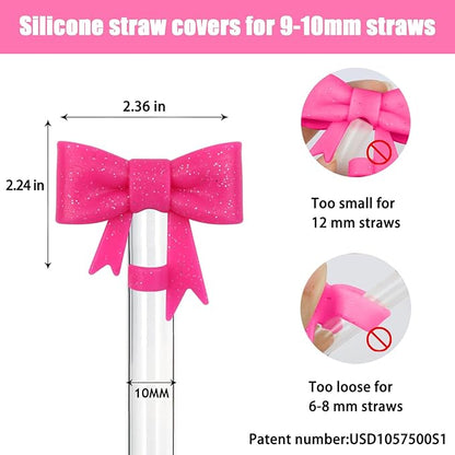 6Pcs Silicone Straw Toppers Covers for Stanley Cups 40/30oz 10mm(0.4in) Purple Dust-Proof Bow Straw Covers Toppers Dark Orange Suitbale for Stanley Cup Accessories Reusable Straws Caps