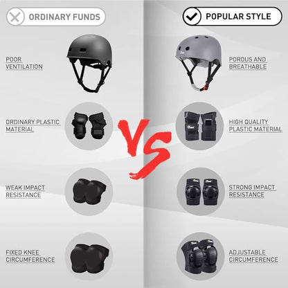 JBM Skating Protective Gear Adult Skateboard Helmet Knee and Elbow Pads with Wrist Guards for Inline Roller Skating, Skateboarding, Scootering