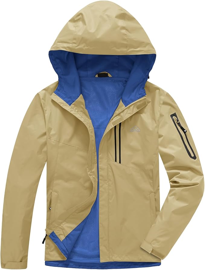TBMPOY Men's Lightweight Rain Jackets Waterproof Raincoat with Hood Running Cycling Hiking Outdoor Windbreaker