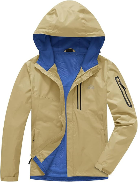 TBMPOY Men's Lightweight Rain Jackets Waterproof Raincoat with Hood Running Cycling Hiking Outdoor Windbreaker