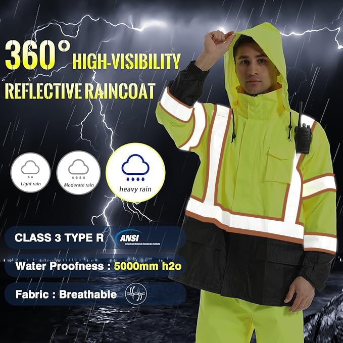 SKSAFETY Hi Vis Reflective Rain suits for Men Waterproof - High Vis Safety Rain Jacket, High Visibility Raincoat for Men