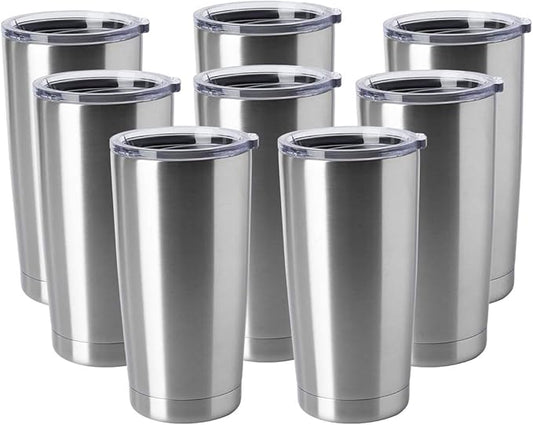 HASLE OUTFITTERS 20oz Tumblers Bulk Stainless Steel Cups with Lid Double Wall Vacuum Insulated Coffee Mugs for Cold & Hot Drinks 8 Pack
