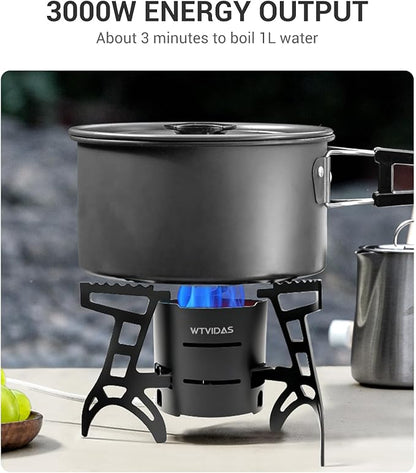 Camping Stove 3000W Portable Backpacking Stove with Piezo Ignition, Fuel Canister Adapter Windproof Gas Stove for Camping Hiking Outdoor Cooking