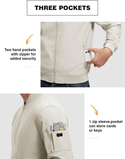 TBMPOY Men's Lightweight Bomber Jackets Light Windbreaker Casual Stylish Fall Golf Zip Up Dress Business Varsity