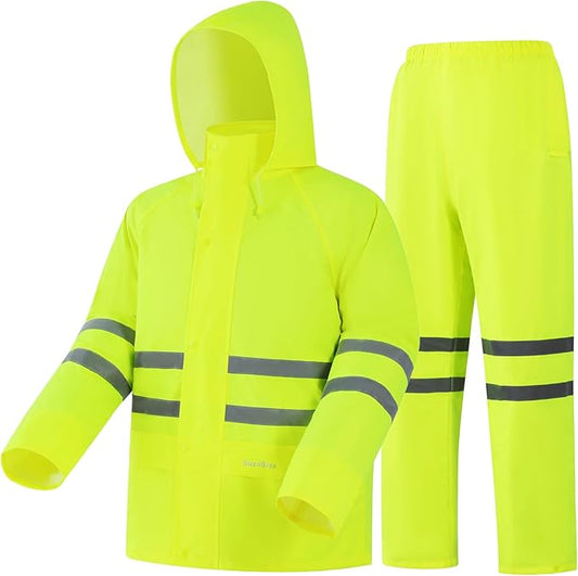Rain Suit, High Visibility Reflective Safety Jacket, Lightweight Rain Gear, Waterproof Rain Jacket with Pants