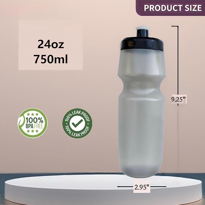 Squeeze Water Bottle Sports 24oz, BPA-Free Bicycle Water Bottle, Fit Bike Cage, Gym Cycling Hiking (Light Grey)