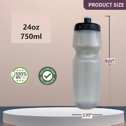 Squeeze Water Bottle Sports 24oz, BPA-Free Bicycle Water Bottle, Fit Bike Cage, Gym Cycling Hiking (Light Grey)