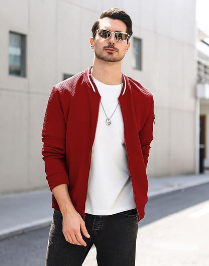 Mens Casual Jacket Loose Fit Lightweight Jacket Varsity Bomber Jacket with Zipper